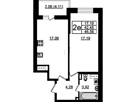 1-комнатная квартира 46.56 м², 11/14 эт., ЖК «Чёрная речка(Nordest)»